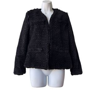 Hunter Bell New York Coco Tweed Jacket Size 6 Wool Nylon Black  Open Front $565